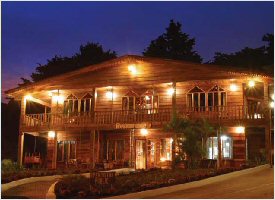 Hotel Heliconia has a rustic, wooden construction