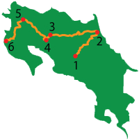Route map for the Tour and Drive in Costa Rica package