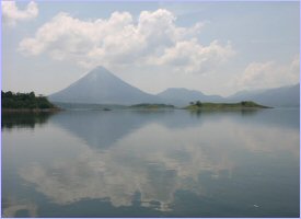 The Arenal Volcano seen from the Arenal Lake in Costa Rica