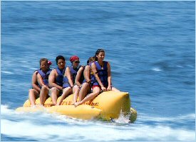 Banana boat rides are available at Tortuga Island