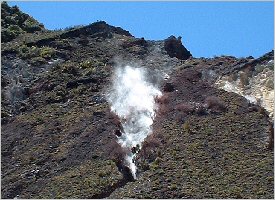 Frequent gas liberation occurs in the crater