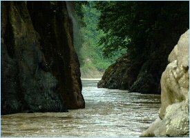 Flowing in the canyon in the Pacuare river in Costa Rica